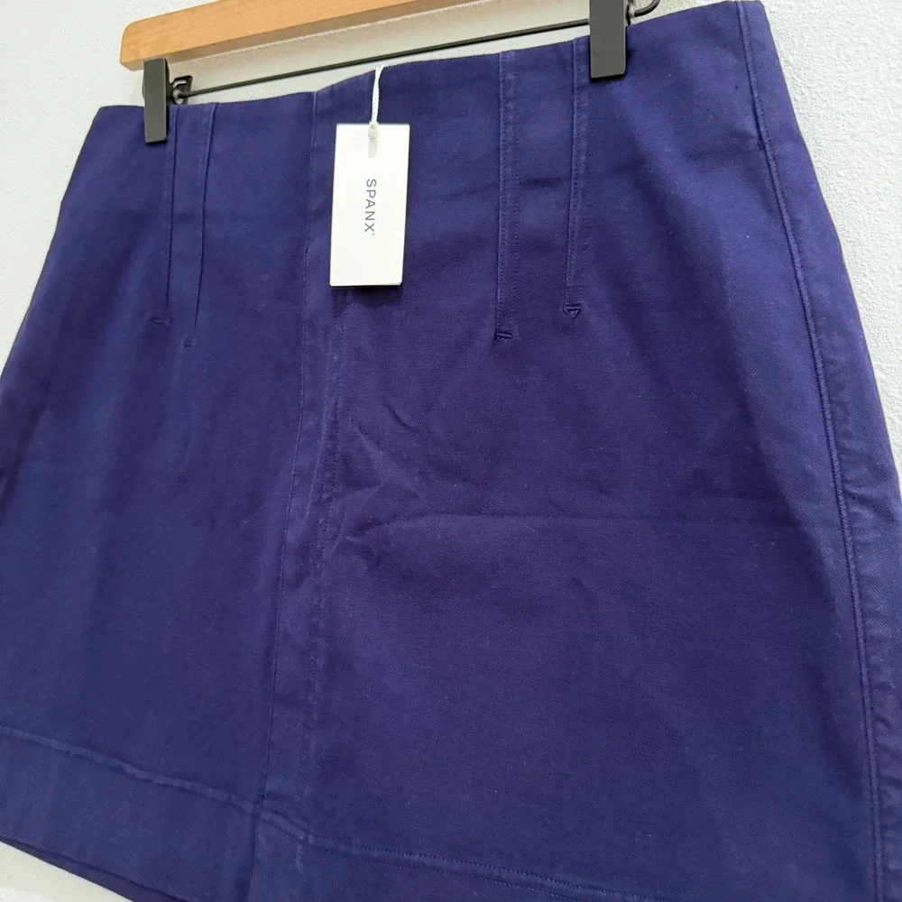 NEW Spanx Stretch Twill Mini Skirt Lapis Blue 21056R Womens Large‎ NWT